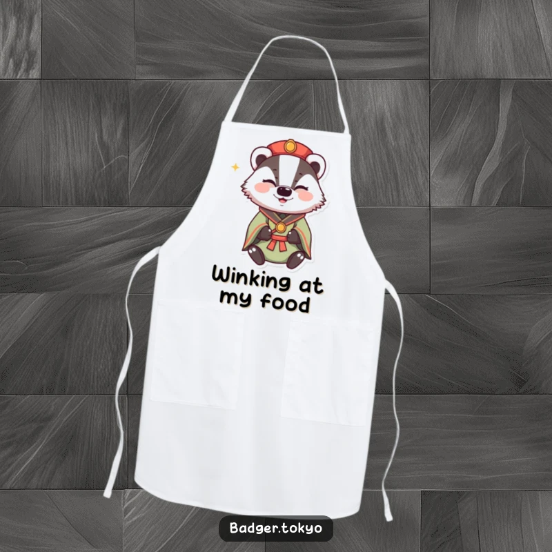 Funny Winking Badger Kimono Apron, badger winking with happy sparkle, mischievous, kitchen accessory, charming, perfect funny gift.