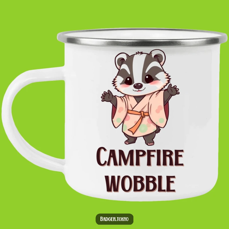 Funny Enamel Badger Kimono Mug - Playful Wobble Adventures