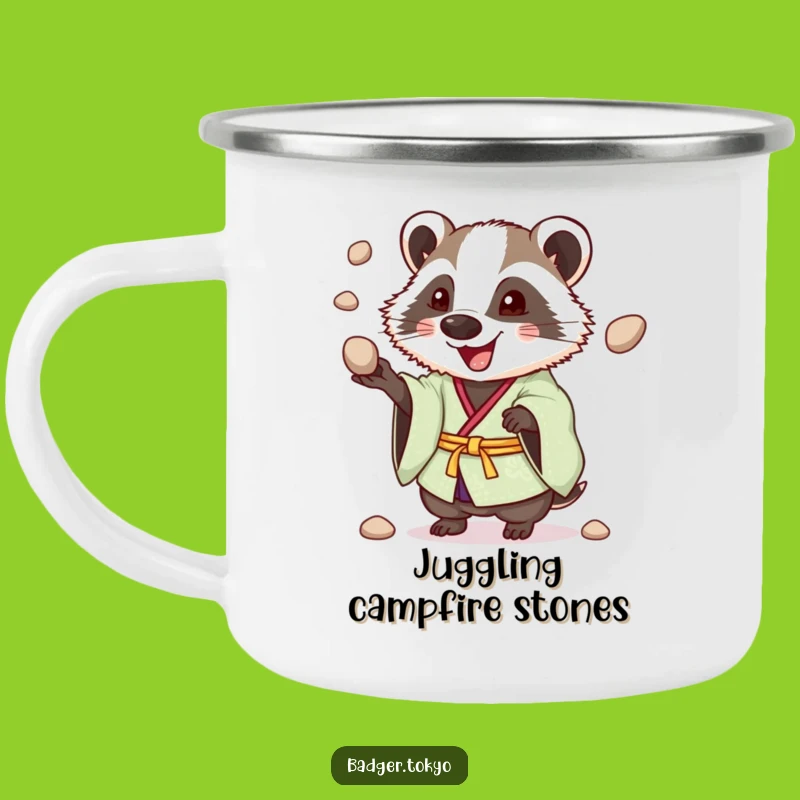 Funny Juggling Badger Kimono Camping Mug: Cheerful Adventures, Outdoor Fun, Funny Gift