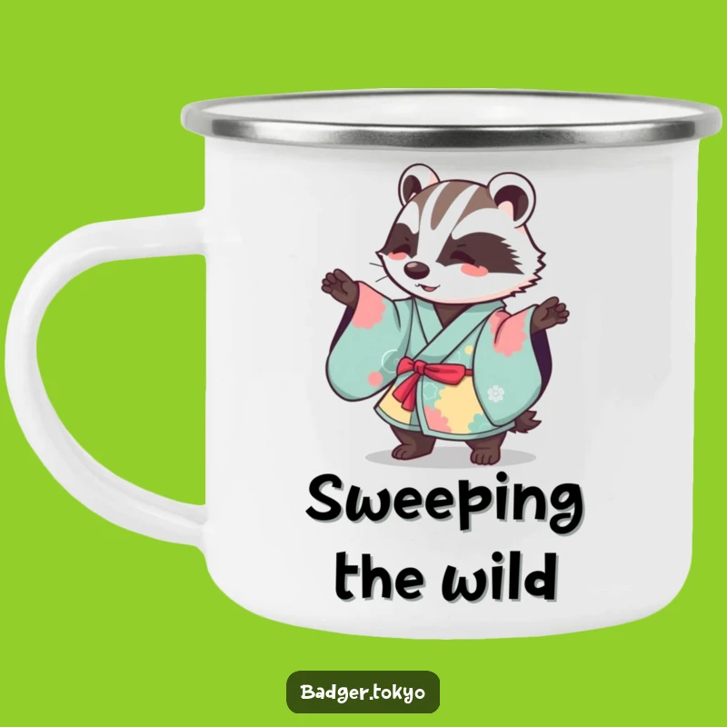 Funny Kawaii Badger Kimono Sweep Camping Mug - Outdoor Graceful Gift