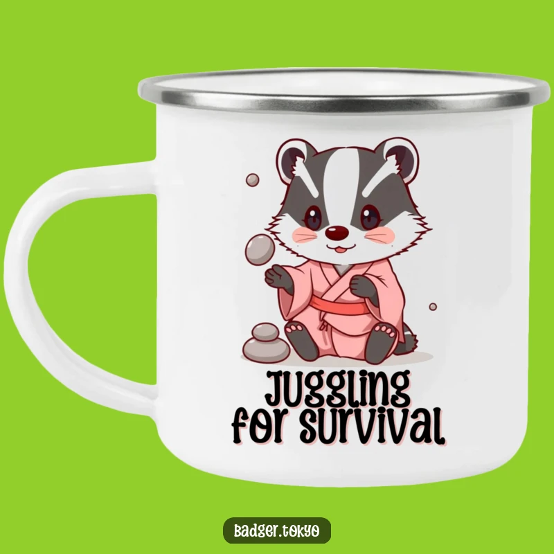 Funny Badger Juggling Kimono Camping Mug - Playful Camp Skills, Great Funny Gift