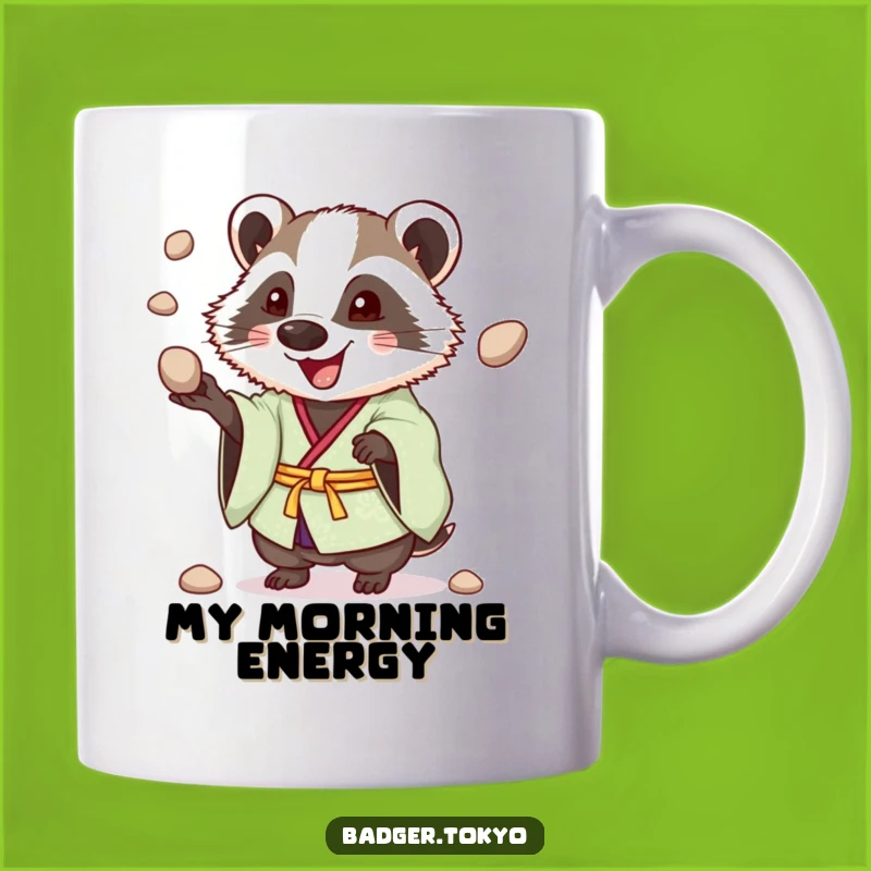 Funny Juggling Badger Kimono Mug: Cheerful & Enthusiastic, Perfect Funny Gift Idea