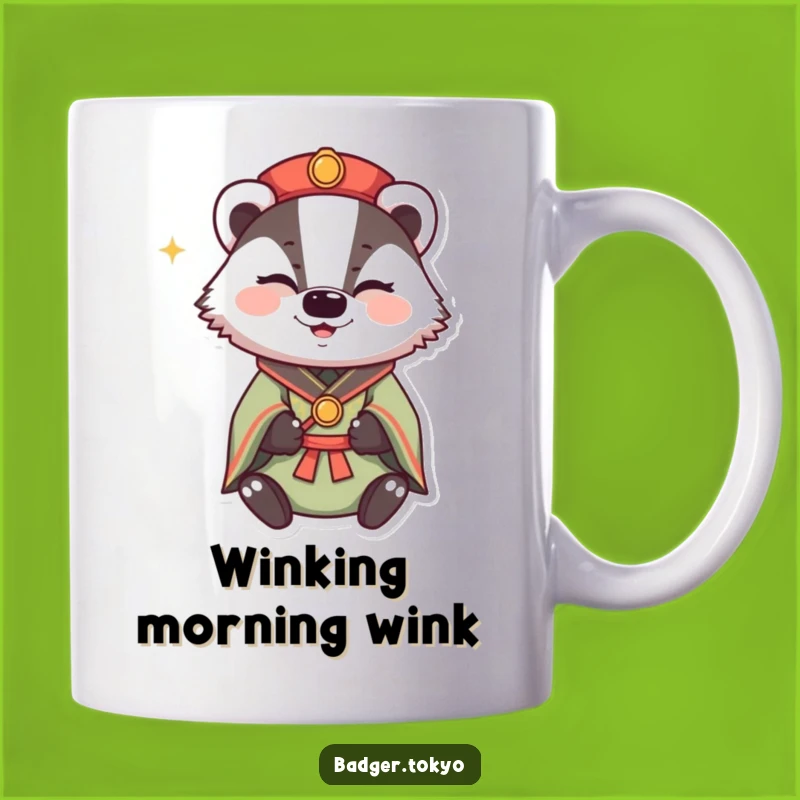 Funny Winking Badger Kimono Mug: Happy Sparkle, Mischievous Charm, Perfect Funny Gift