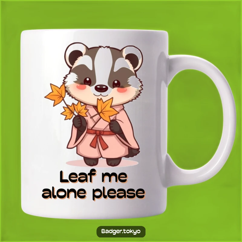 Funny Badger Kimono Maple Leaf Mug - A Delicate Moment, Perfect Funny Gift