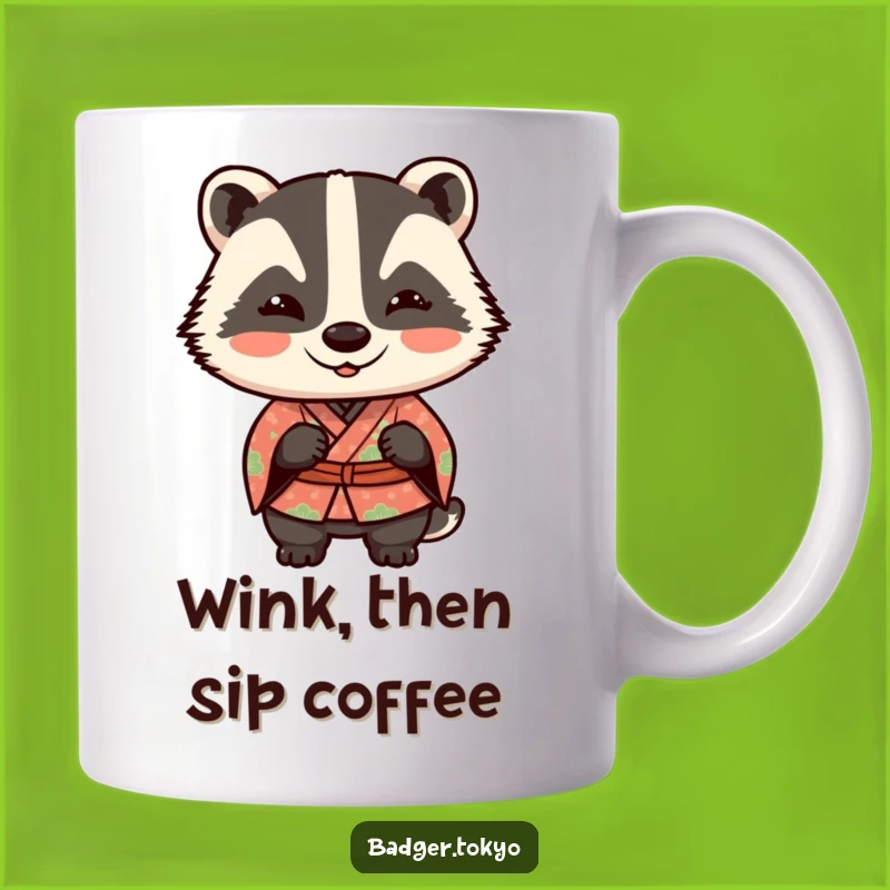 Funny Kawaii Badger Wink Mug - Mischievous Kimono Badger Gift