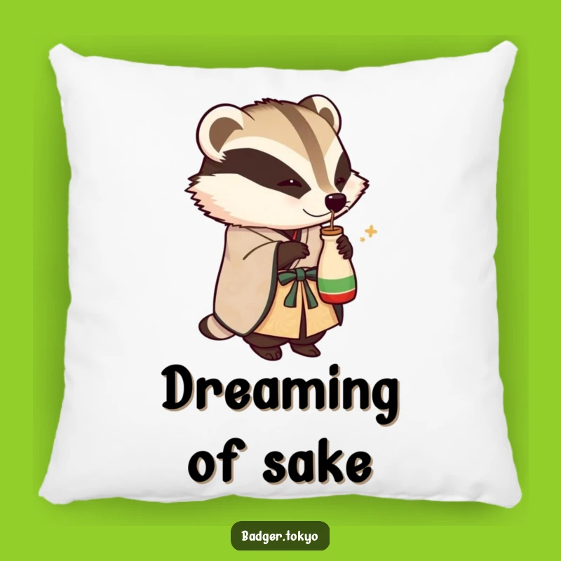 Funny Accent Pillow: Sake Badger Kimono - Cozy Celebration