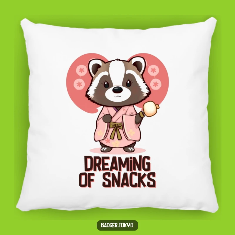 Funny Accent Pillow: Badger Dango Kimono - Cozy Treat Decor