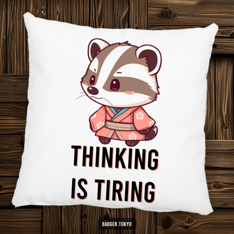 Funny Kawaii Badger Kimono Pillow, badger tipping head inquisitively, cute, comfortable, charming home decor, perfect funny gift.