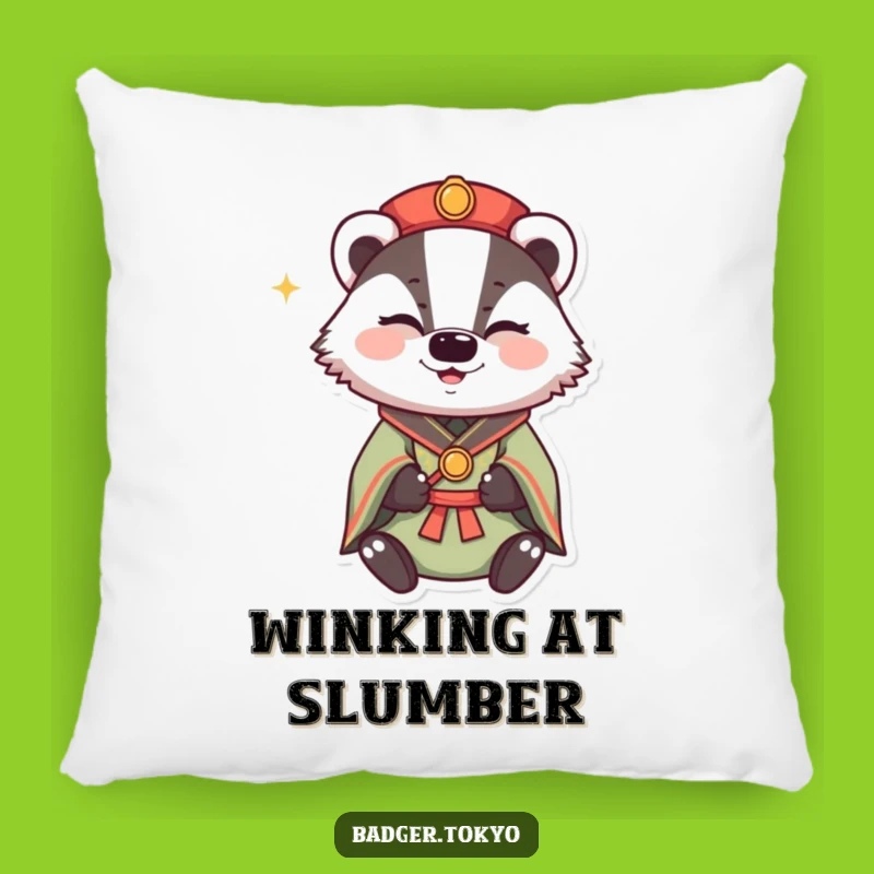 Funny Winking Badger Kimono Pillow: Mischievous Comfort, Happy Sparkle, Funny Gift