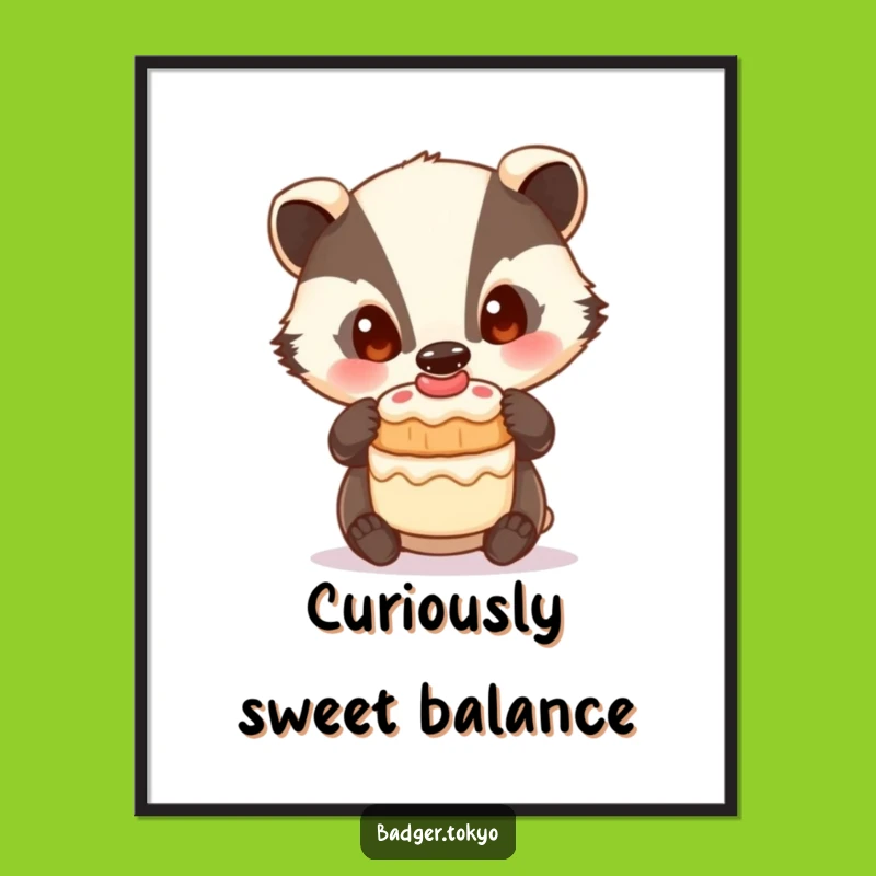 Funny Badger Cake Balance Digital Print - Curious Cake Art, Instant Funny Gift