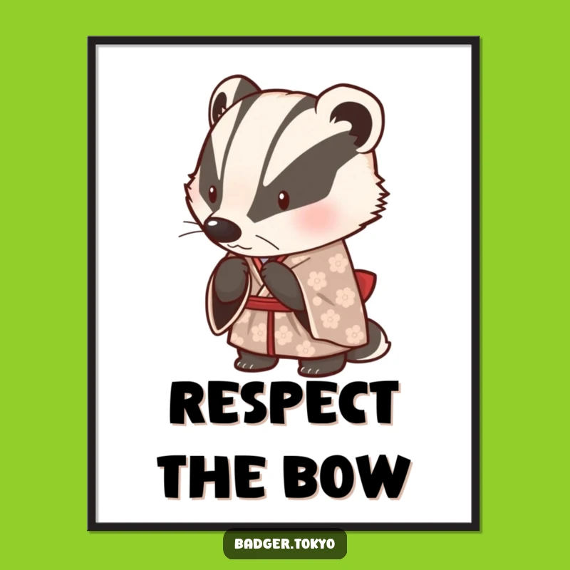 Funny Digital Art: Cute Badger Kimono Bow - Instant Download