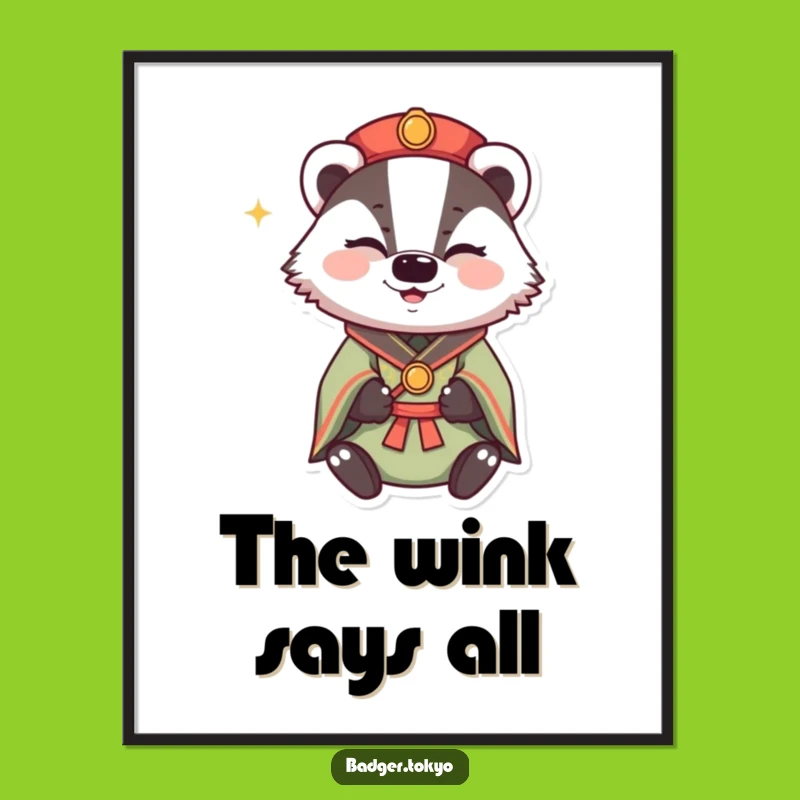Funny Winking Badger Kimono Digital Print: Mischievous Art, Instant Sparkle, Funny Gift