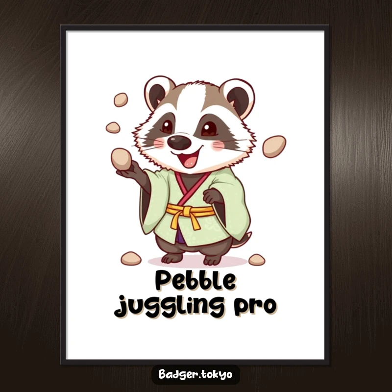 Funny Juggling Badger Kimono Digital Art Print, badger enthusiastically juggling pebbles, cheerful, energetic, instant download, perfect funny gift.