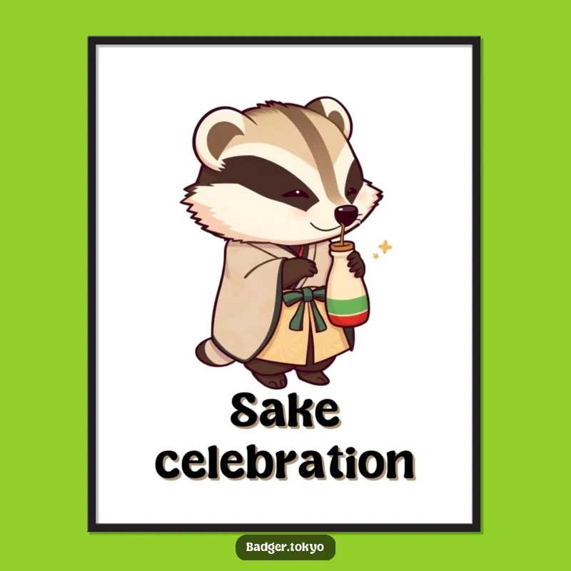 Funny Digital Art: Sake Badger Kimono - Instant Festive Decor