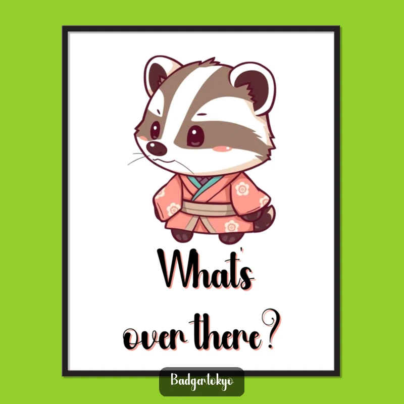 Funny Kawaii Badger Kimono Digital Print: Inquisitive Art, Instant Download, Funny Gift