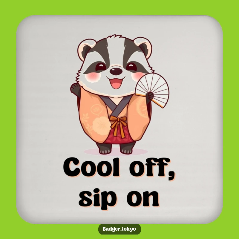 Funny Badger Fan Kimono Coaster - Vibrant Table Art, Ideal Funny Gift