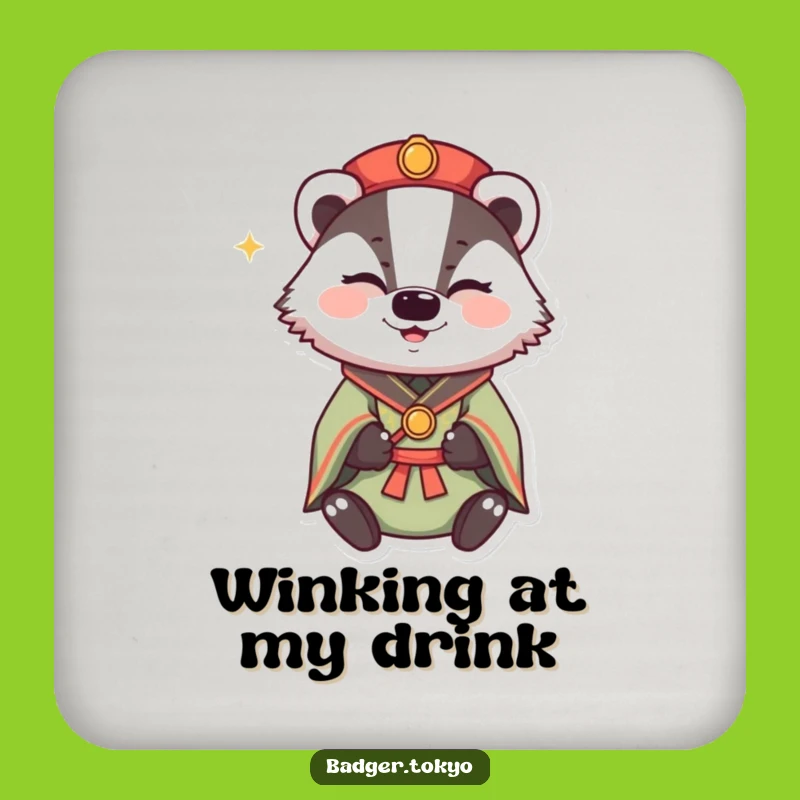 Funny Winking Badger Kimono Coaster: Mischievous Protection, Happy Sparkle, Funny Gift