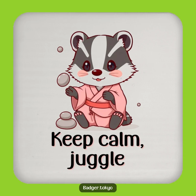 Funny Badger Juggling Kimono Coaster - Playful Table Art, Ideal Funny Gift
