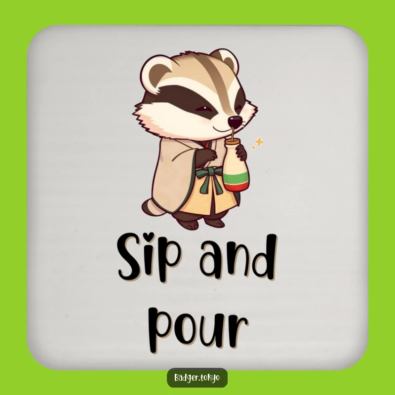 Funny Coaster Set: Sake Badger Kimono - Protect with Festivity
