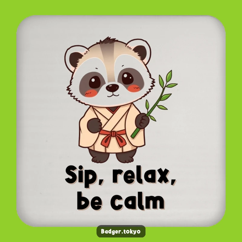 Funny Kawaii Badger Bamboo Coaster - Zen Drink Protection Gift
