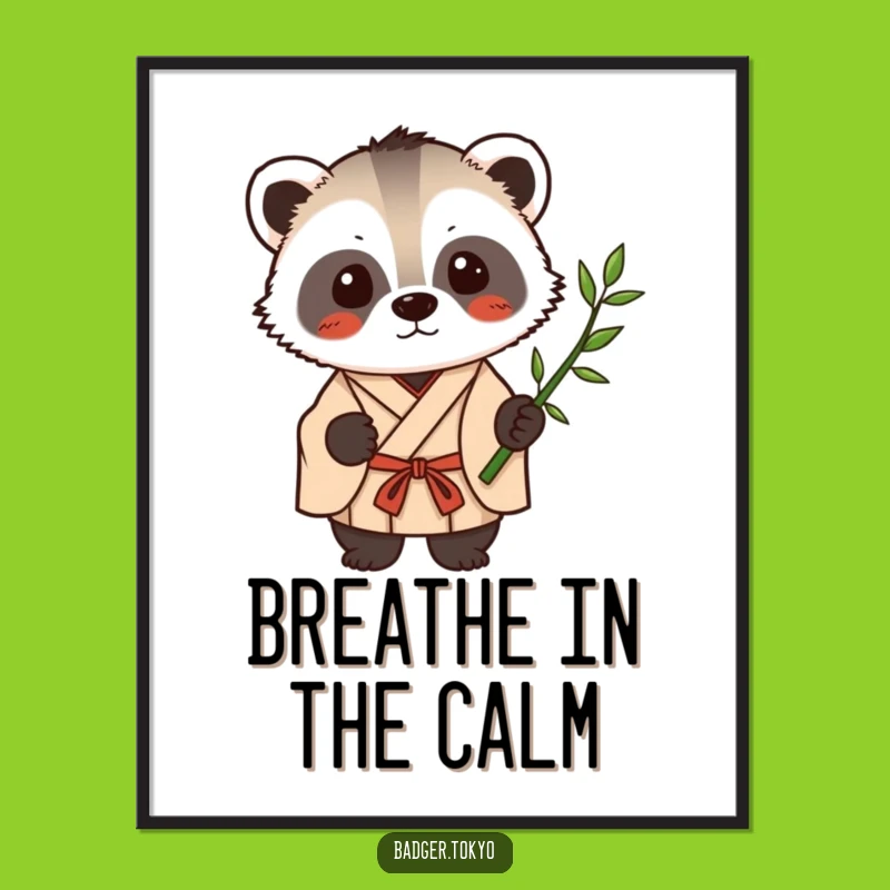 Funny Kawaii Badger Bamboo Zen Poster - Calm Nature Art Gift