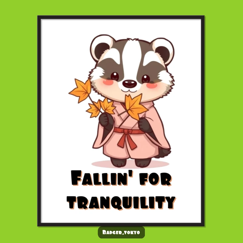 Funny Badger Kimono Poster - Artistic Maple Leaf Display, Unique Funny Gift