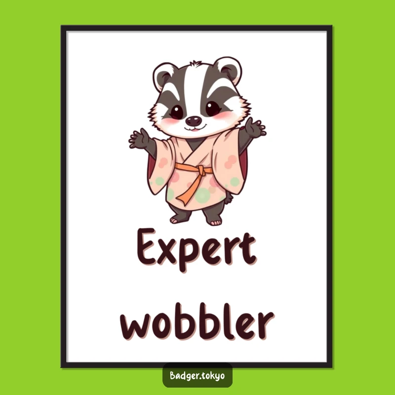 Funny Art Print: Wobbly Badger in Kimono - Playful Wall Decor