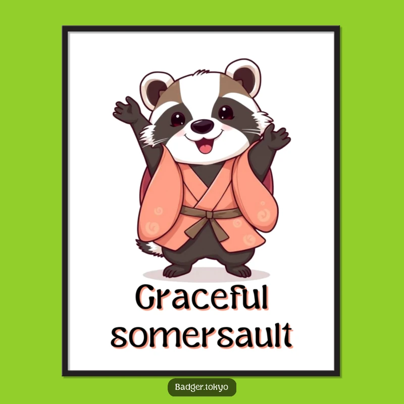 Funny Somersault Badger Kimono Poster: Acrobatic Art, Dynamic Decor, Funny Gift