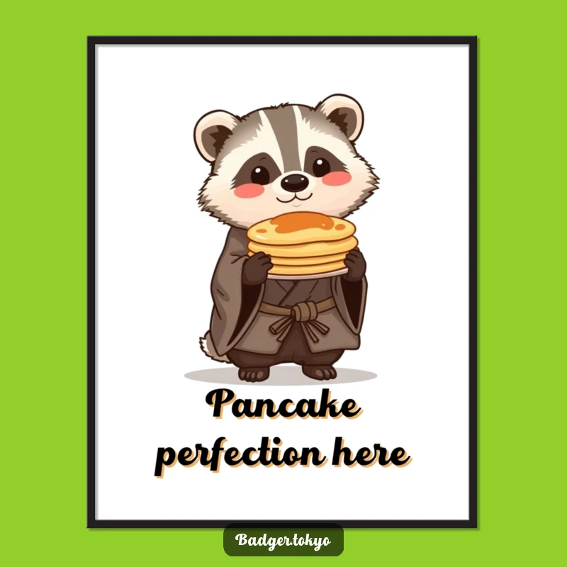 Funny Kawaii Badger Pancake Stack Poster - Proud Breakfast Art Gift
