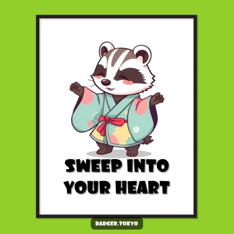 Funny Kawaii Badger Kimono Sweep Poster - Graceful Art Print Gift