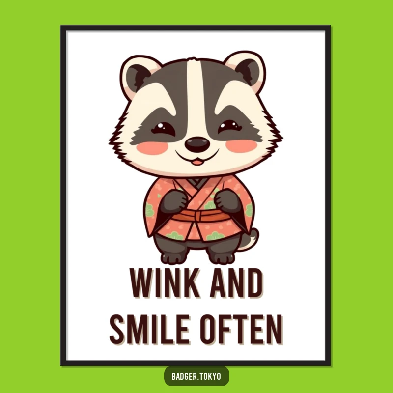Funny Kawaii Badger Wink Poster - Mischievous Art Print Gift