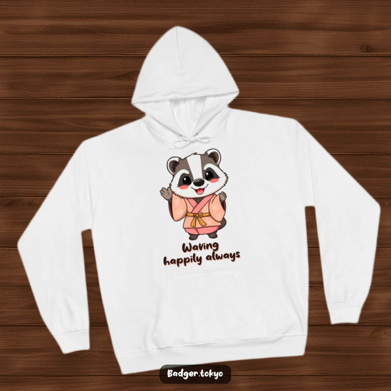 Funny Happy Badger Kimono Hoodie, badger waving friendly, cheerful, cozy, welcoming, perfect funny gift.