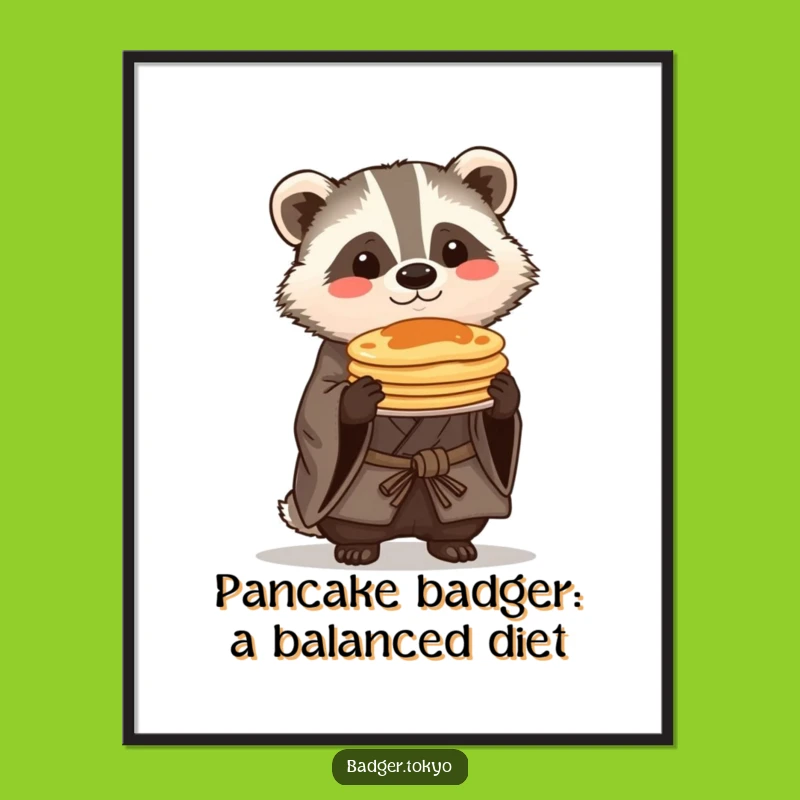 Free Printable Kawaii Badger Wall Art: Funny Pancake Balance Downloadable Art