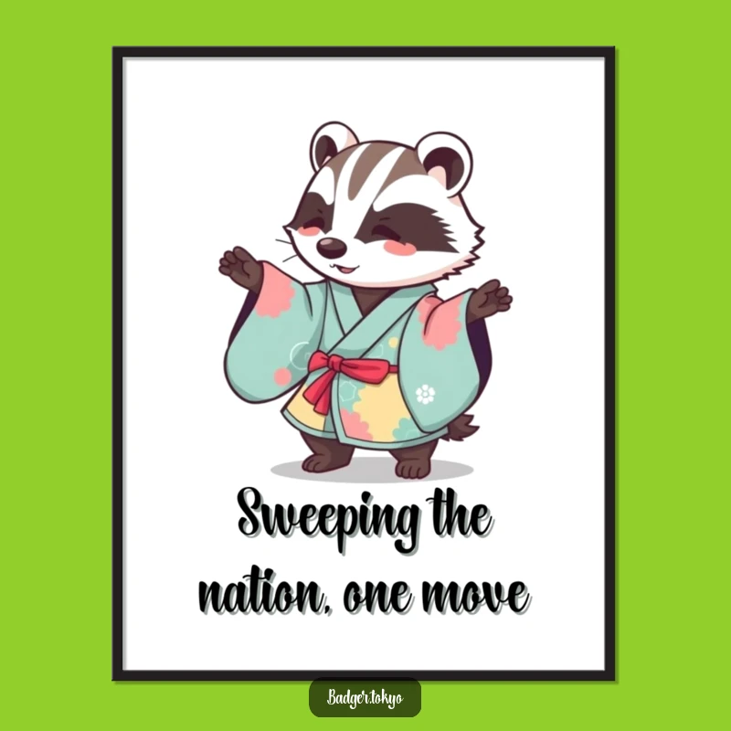 Free Printable Kawaii Badger Wall Art: Funny Sweep Motion Downloadable Art