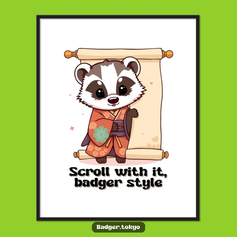 Free Printable Kawaii Badger Wall Art: Funny Scroll Peek Downloadable Art