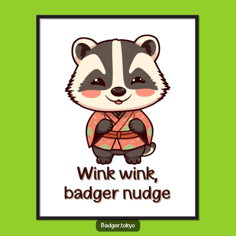 Free Printable Kawaii Badger Wall Art: Funny Winking Badger Downloadable Art
