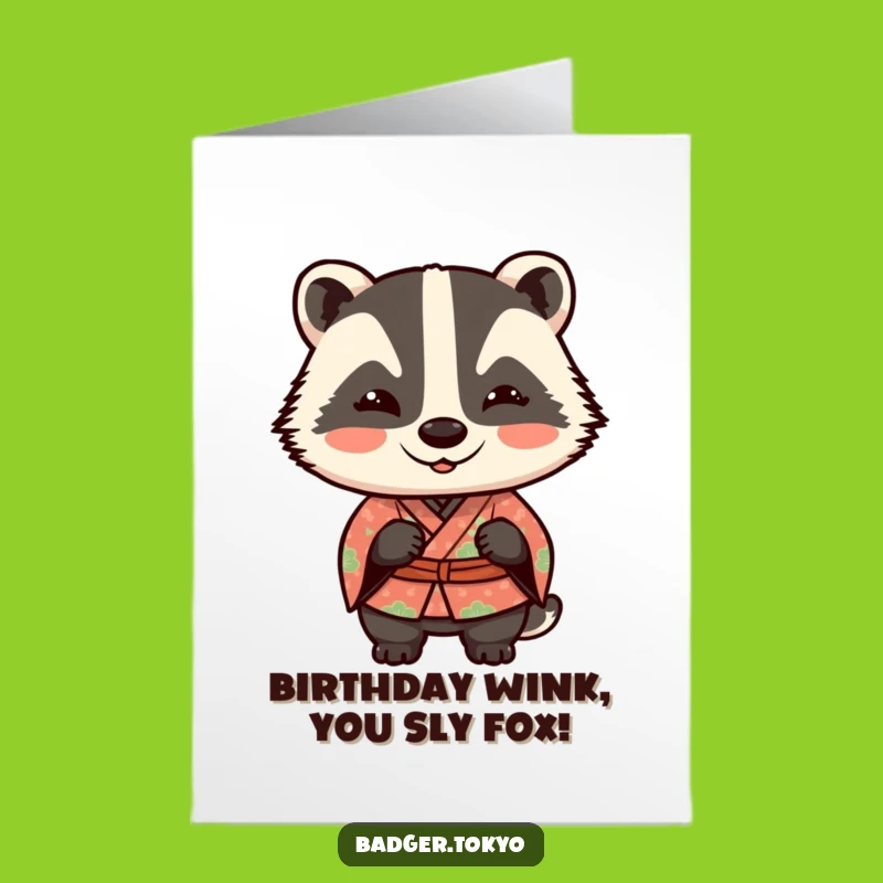 Free Printable Kawaii Badger Birthday Card: Funny Winking Badger Downloadable
