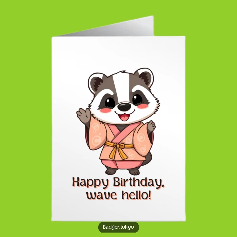 Funny Badger Birthday Card Free Printable: Waving Kimono Badger Hello!