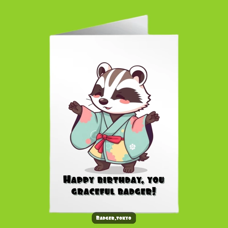 Free Printable Kawaii Badger Birthday Card: Funny Sweep Motion Downloadable Gift
