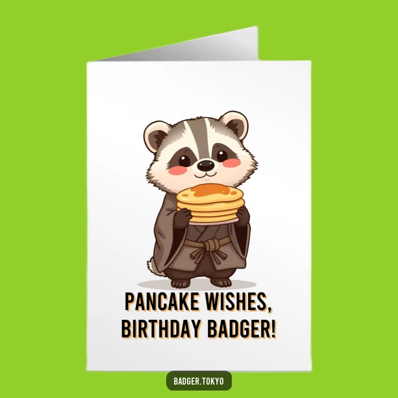 Free Printable Kawaii Badger Birthday Card: Funny Pancake Balance Downloadable