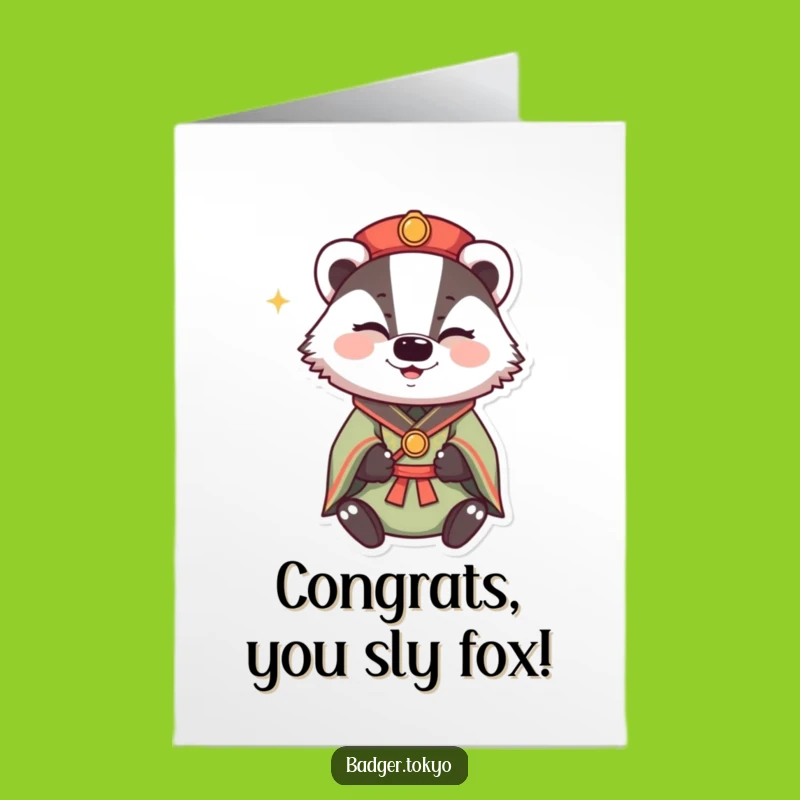 Free Printable Congrats Card: Winking Badger Kimono, Funny Downloadable Wink!