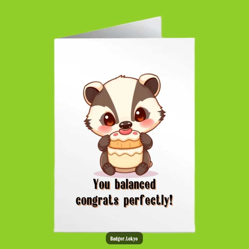 Free Printable Congratulations Card: Lucky Badger with Cake, Sweet Success Downloadable Greeting