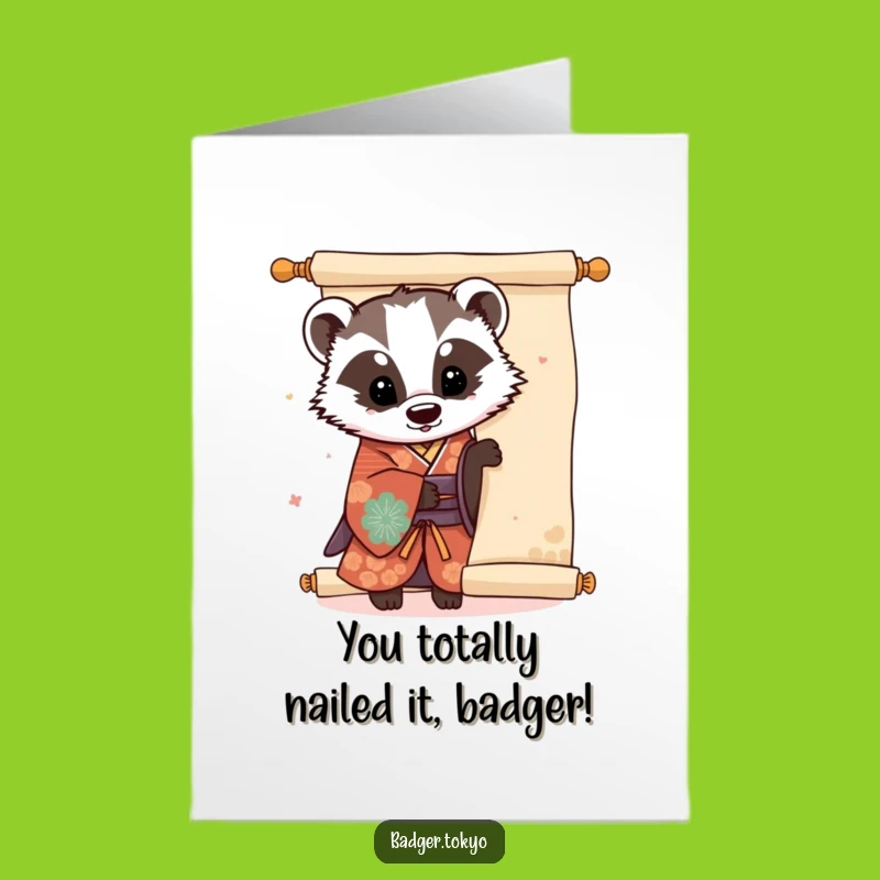 Free Printable Kawaii Badger Congrats Card: Funny Scroll Peek Downloadable