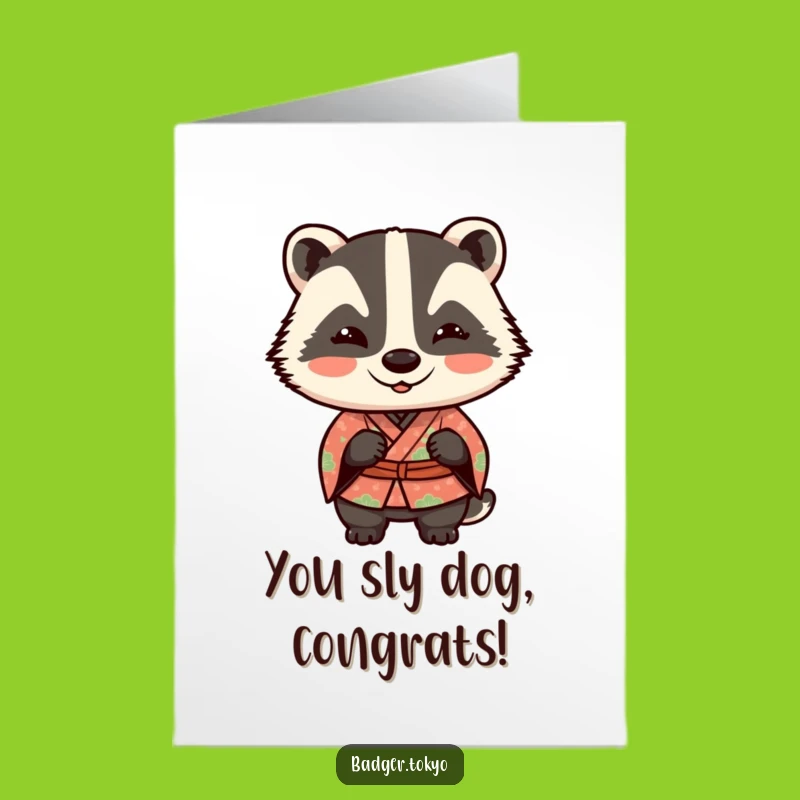 Free Printable Kawaii Badger Congrats Card: Funny Winking Badger Downloadable