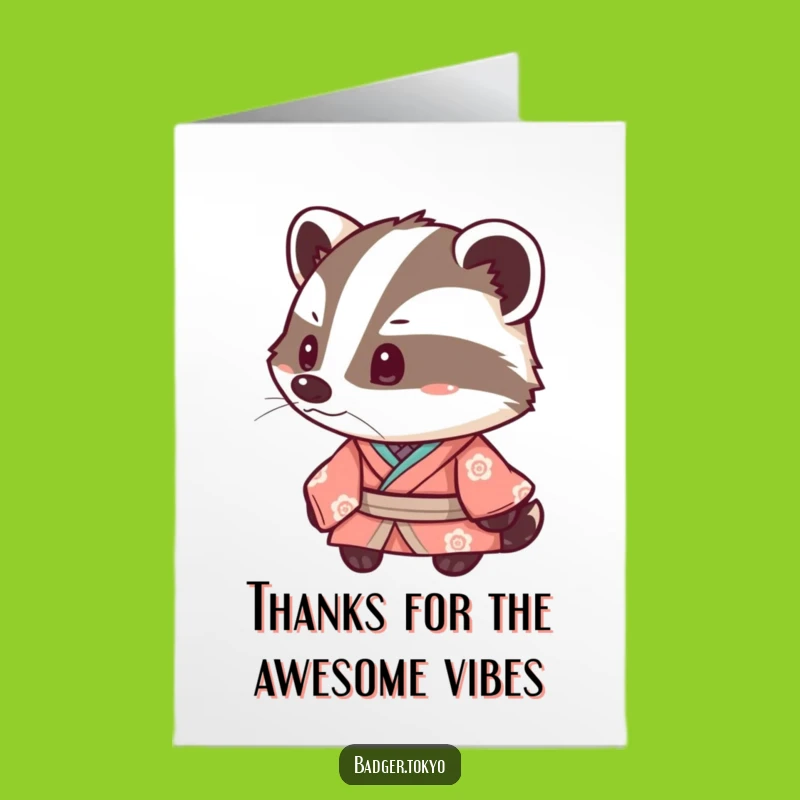 Free Printable Thank You Card: Adorable Badger Kimono, Funny Downloadable Note