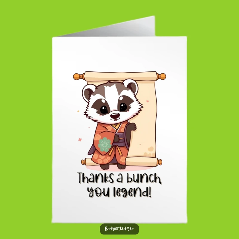 Free Printable Kawaii Badger Thank You Card: Funny Scroll Peek Downloadable