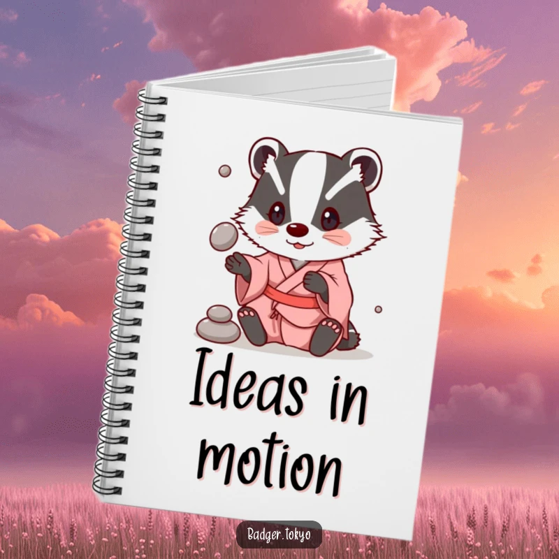 Funny Notebook: A badger in a simple kimono juggles stones, perfect for jotting down playful thoughts.