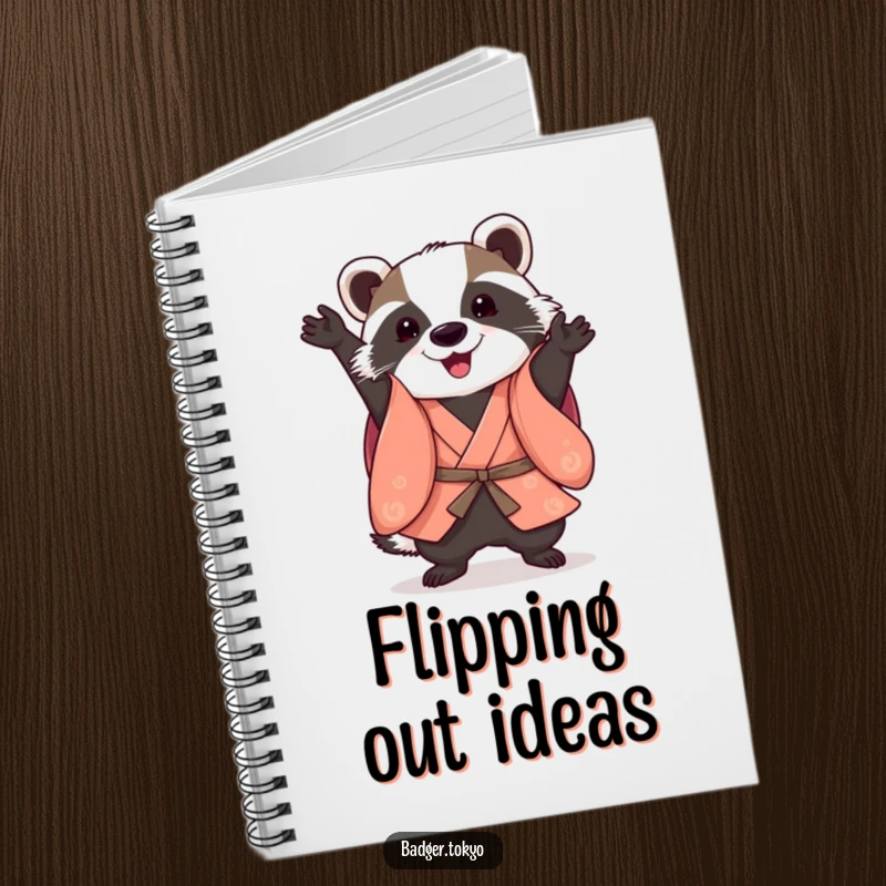 Funny Somersault Badger Kimono Notebook, badger performing playful somersault, agile, journaling, creative, perfect funny gift.