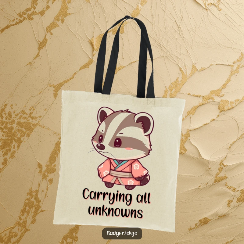 Funny Kawaii Badger Kimono Tote Bag, badger tipping head inquisitively, cute, practical, charming, perfect funny gift.