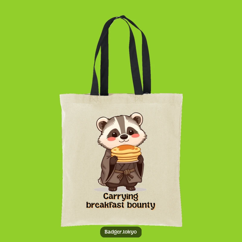 Funny Kawaii Badger Pancake Balance Tote Bag - Breakfast Buddy Gift